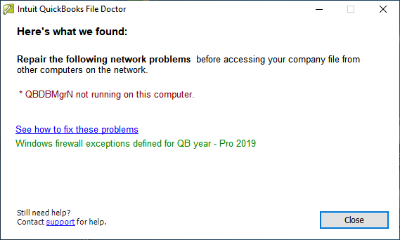 Intuit QuickBooks File Doctor QBDBMgrN not running on this computer