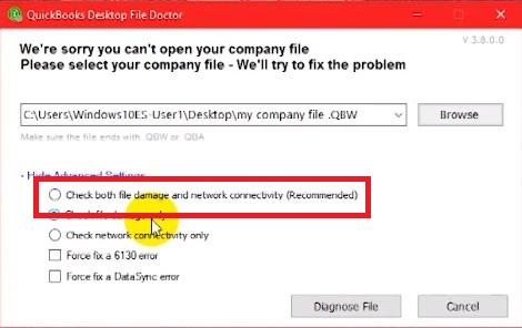 QuickBooks File Doctor Repair Options