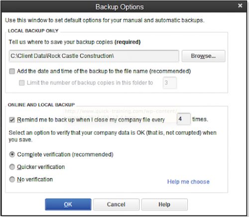 quickbooks preferences change backup directory