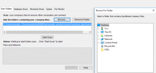 QuickBooks error  6177 Database Server Manager select folder and start scan