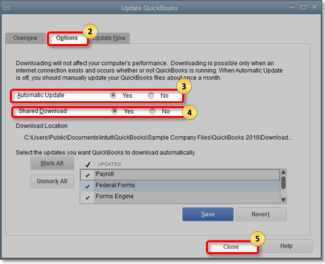 QuickBooks Update Options