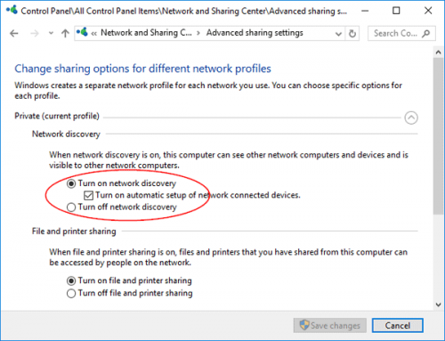 Windows Turn on Network Discovery and File and Printer Sharing