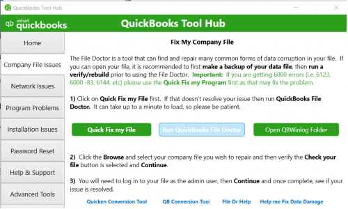 QuickBooks tool hub admin